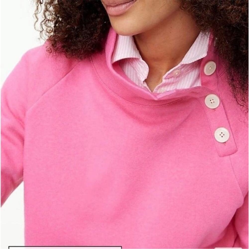 J. Crew Wide Button Collar Pullover Sweater Cloudspun Fleece Pink AC689 Size M - Picture 2 of 13